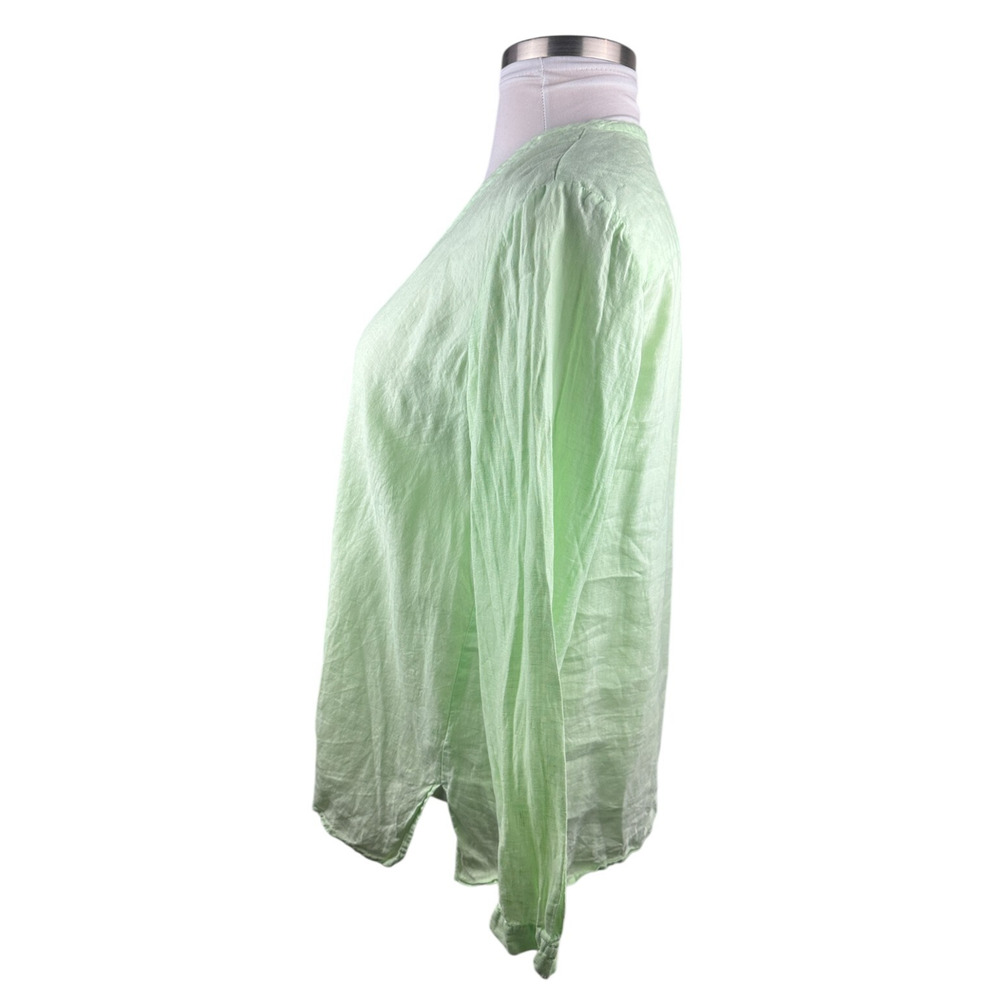 Eileen Fisher 100% Irish Linen Button Front Shirt Green Large Top Coastal Beachy - Picture 15 of 16